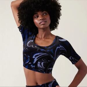 NWT Athleta Exhilarate Velvet Crop Top Built in Bra A-C cup "Agate Paisley Black